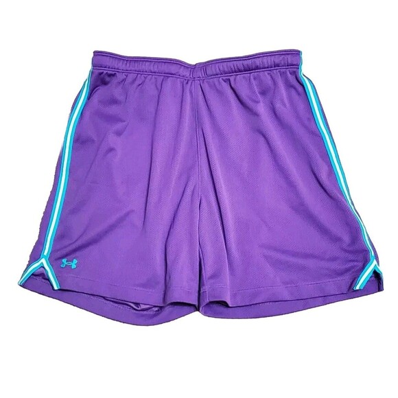 Under Armour Womens Sz Small Shorts Mesh Heatgear Drawstring Purple & Teal - Picture 1 of 5